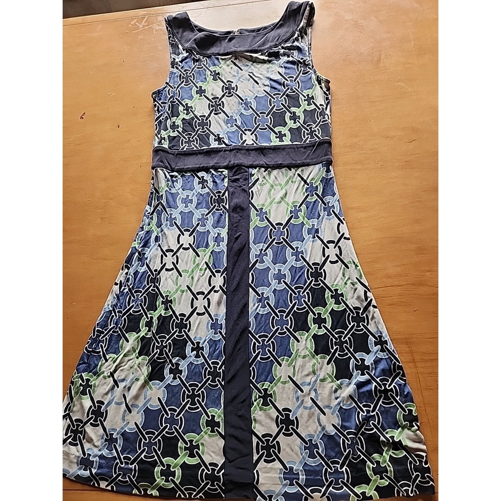Tory Burch Dress Womens 4 Purple Black Silk Geometric Print Jersey Shift Ladies*
